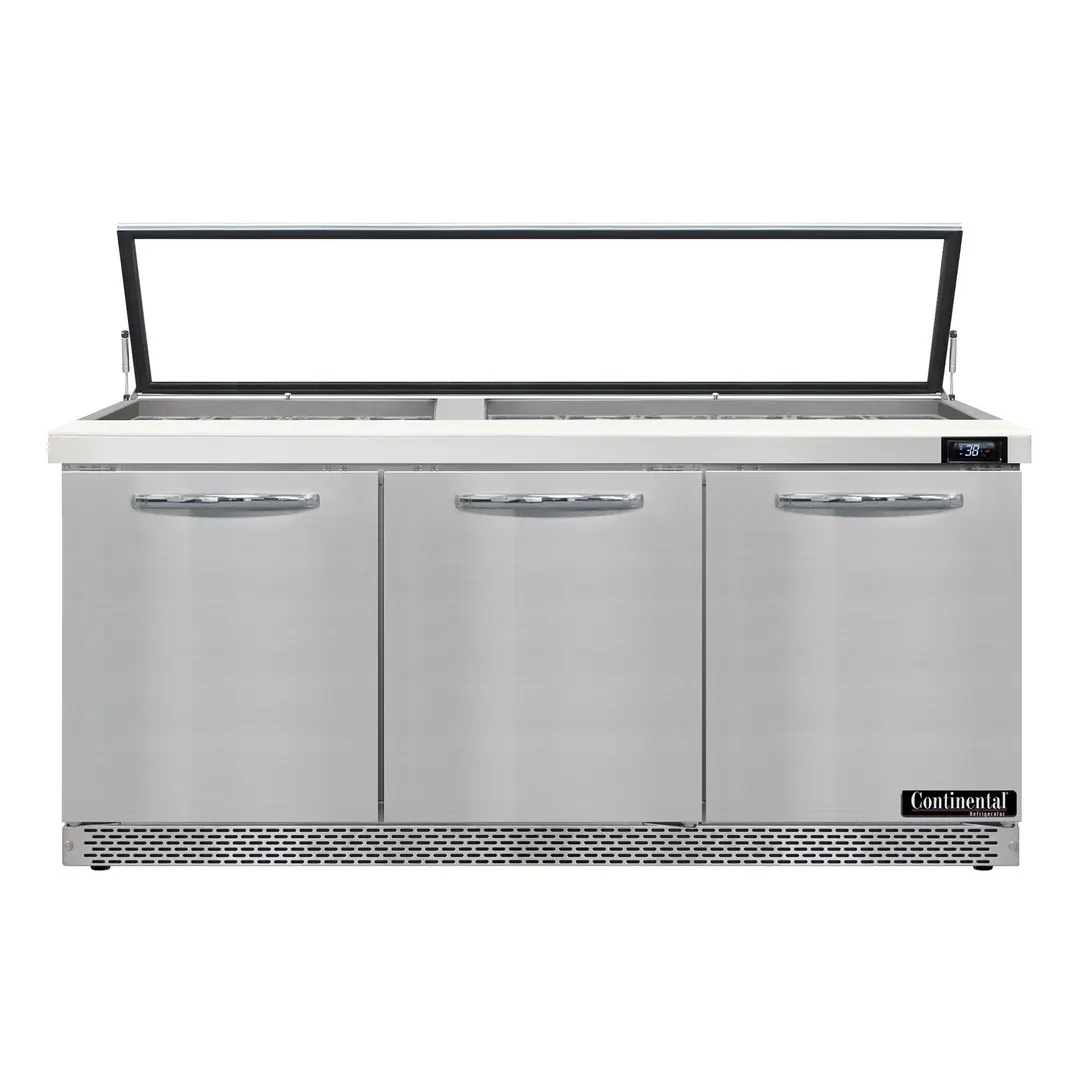 Continental Refrigerator SW72N30M-HGL-FB 72" Mega Top Sandwich Prep Table w/ 3 Doors, 30 pans