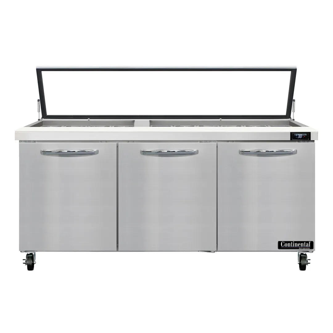Continental Refrigerator SW72N30M-HGL 72" Mega Top Sandwich Prep Table w/ 3 Doors, 30 pans