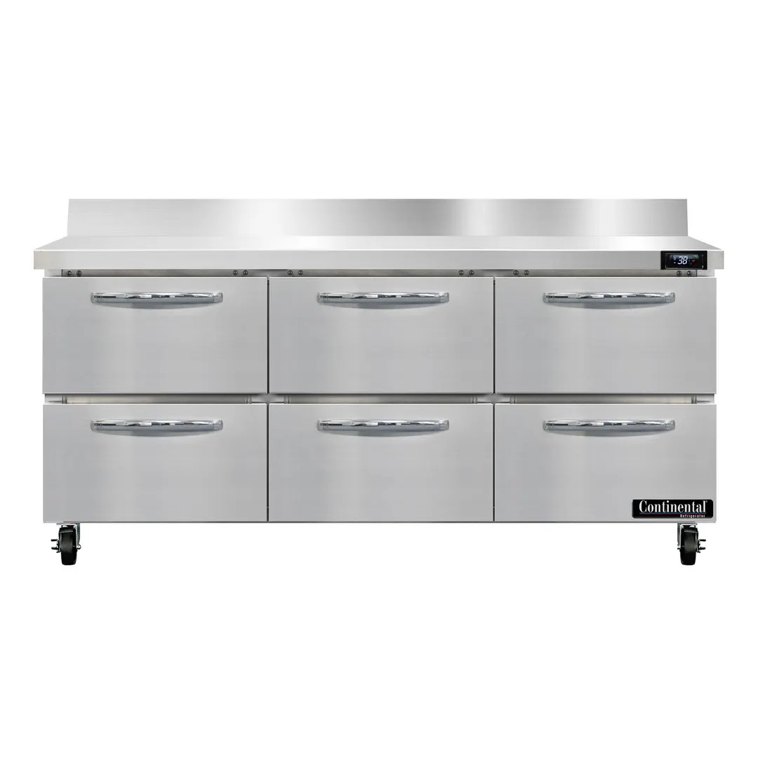 Continental Refrigerator SW72NBS-D 72" 3-Section Worktop Refrigerator w/ 6 Drawers, 20.6 cu. ft.
