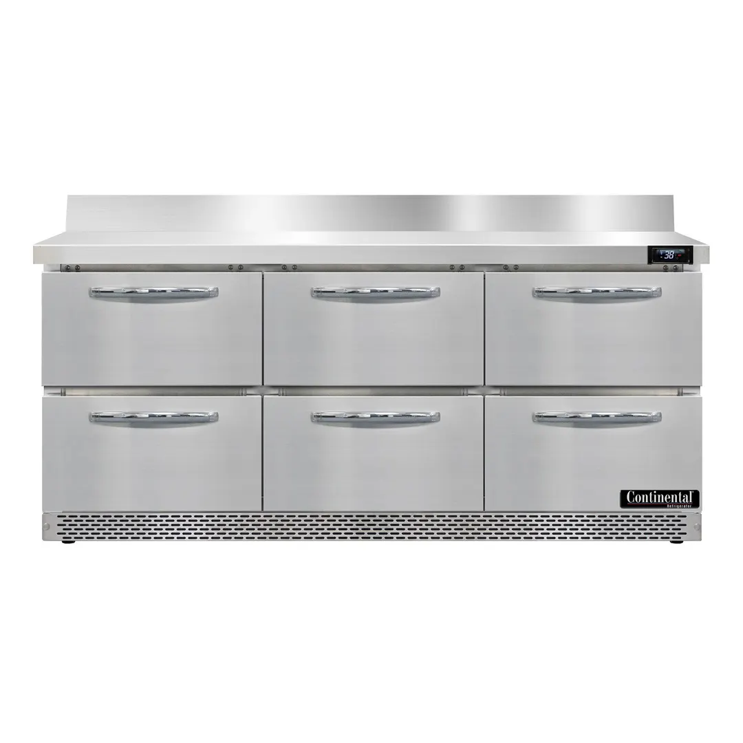 Continental Refrigerator SW72NBS-FB-D 72" 3-Section Worktop Refrigerator w/ 6 Drawers, 20.6 cu. ft.