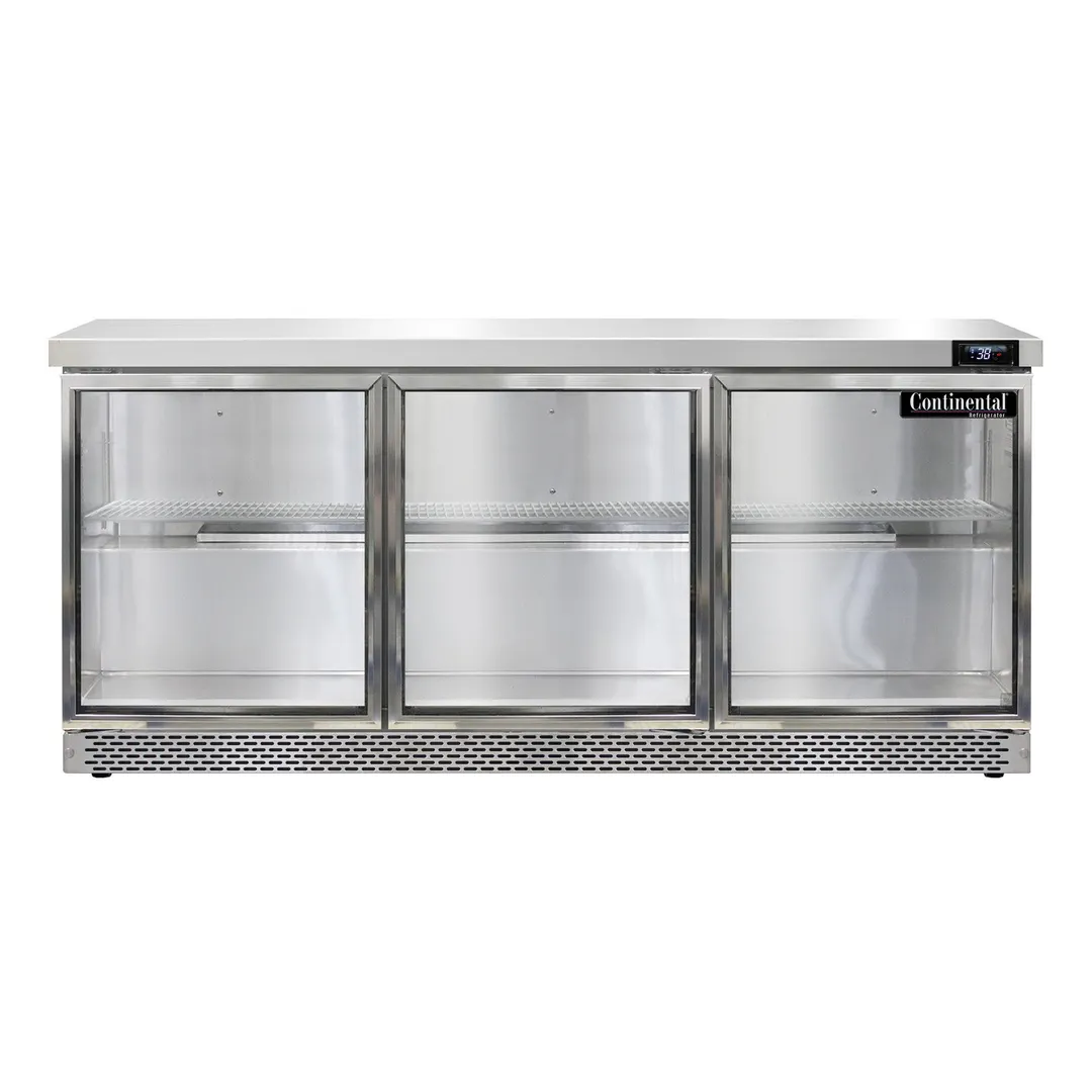 Continental Refrigerator SW72NGD-FB 72" WorkTop Refrigerator w/ 3 Glass Doors, 20.6 cu. ft.