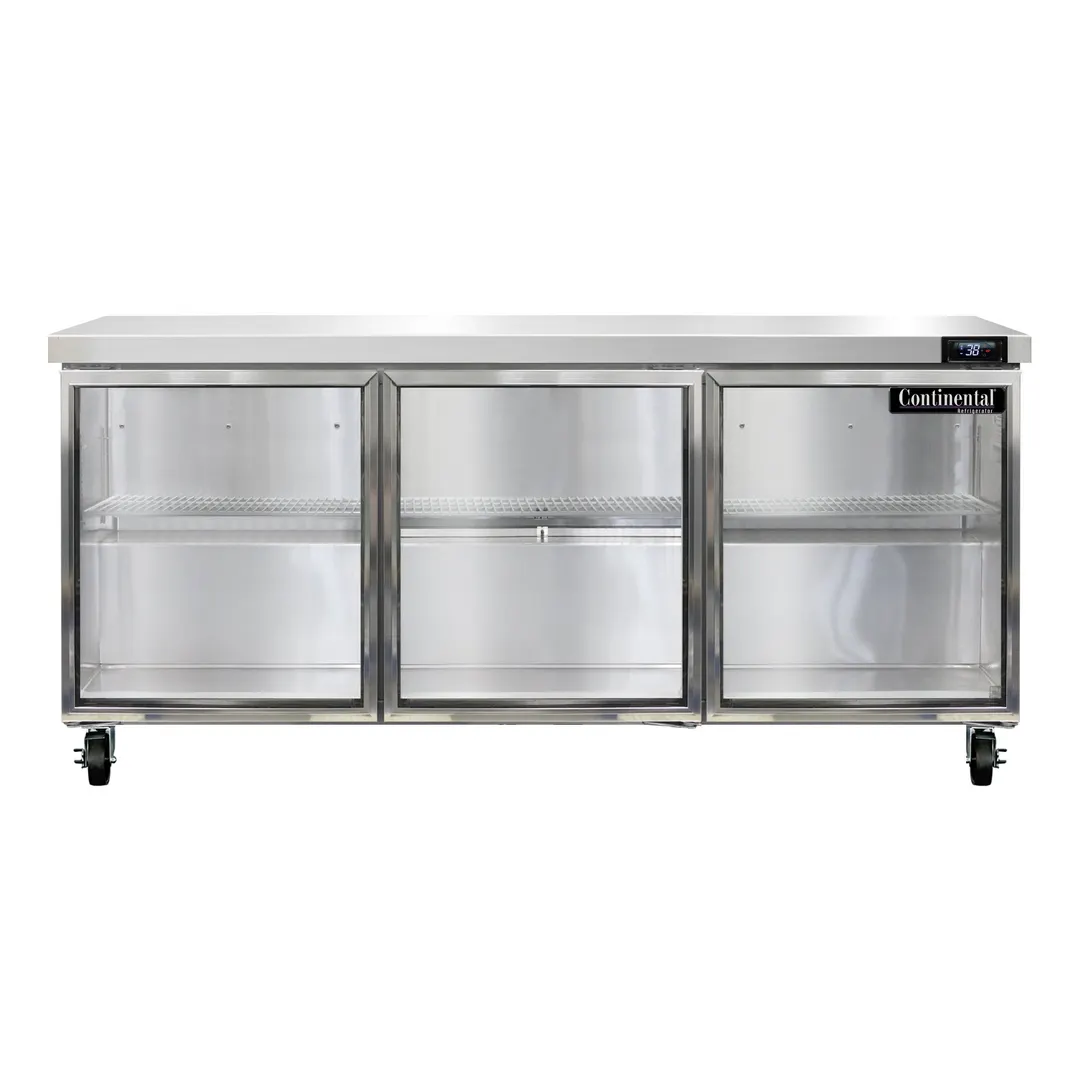 Continental Refrigerator SW72NGD 72" WorkTop Refrigerator w/ 3 Glass Doors, 20.6 cu. ft.