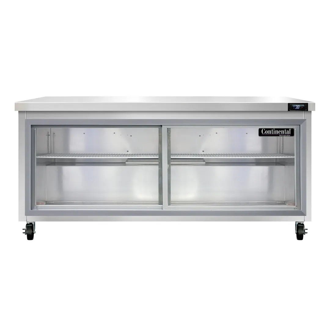 Continental Refrigerator SW72NSGD 72" WorkTop Refrigerator w/ 3 Sliding Glass Doors, 20.6 cu. ft.
