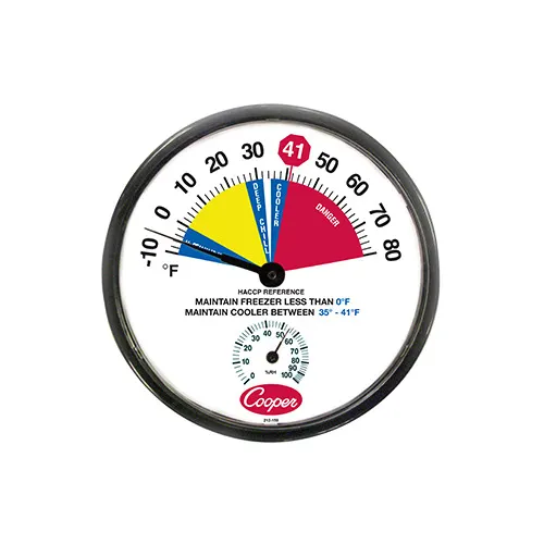 Cooper-Atkins 212-159-8 Freezer Thermometer, 12" Dial, -10° to 80°F, ±2°F Accuracy, HACCP - 10/Case