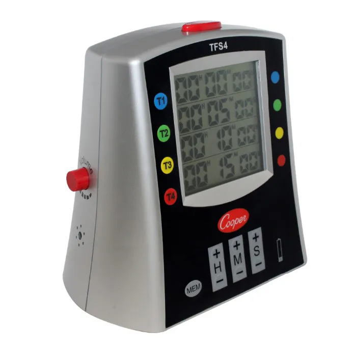 Cooper-Atkins TFS4-01 4-Station LCD Digital Kitchen Timer, 7"×4-3/16"×6-7/8", LED, Splash-Proof