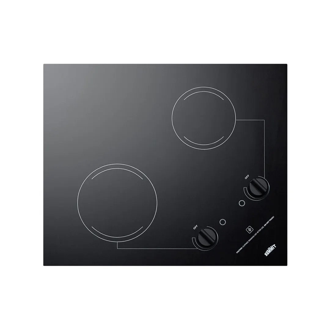 Summit CR2B121 21" Electric Radiant Cooktop w/ (2) Burners, Black Smooth Ceramic Glass Surface, 1.4 kW, 115v