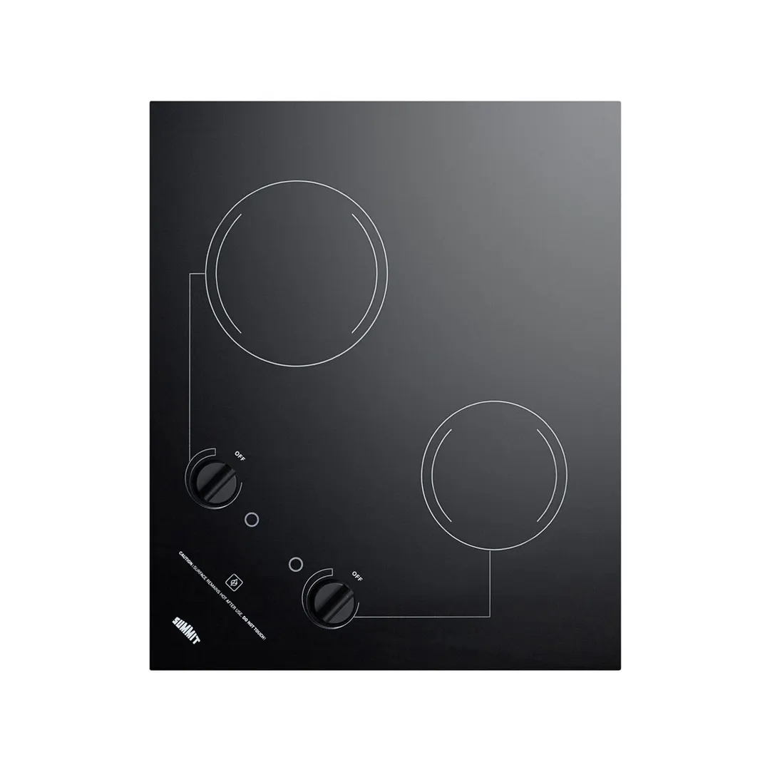 Summit CR2B121 21" Electric Radiant Cooktop w/ (2) Burners, Black Smooth Ceramic Glass Surface, 1.4 kW, 115v