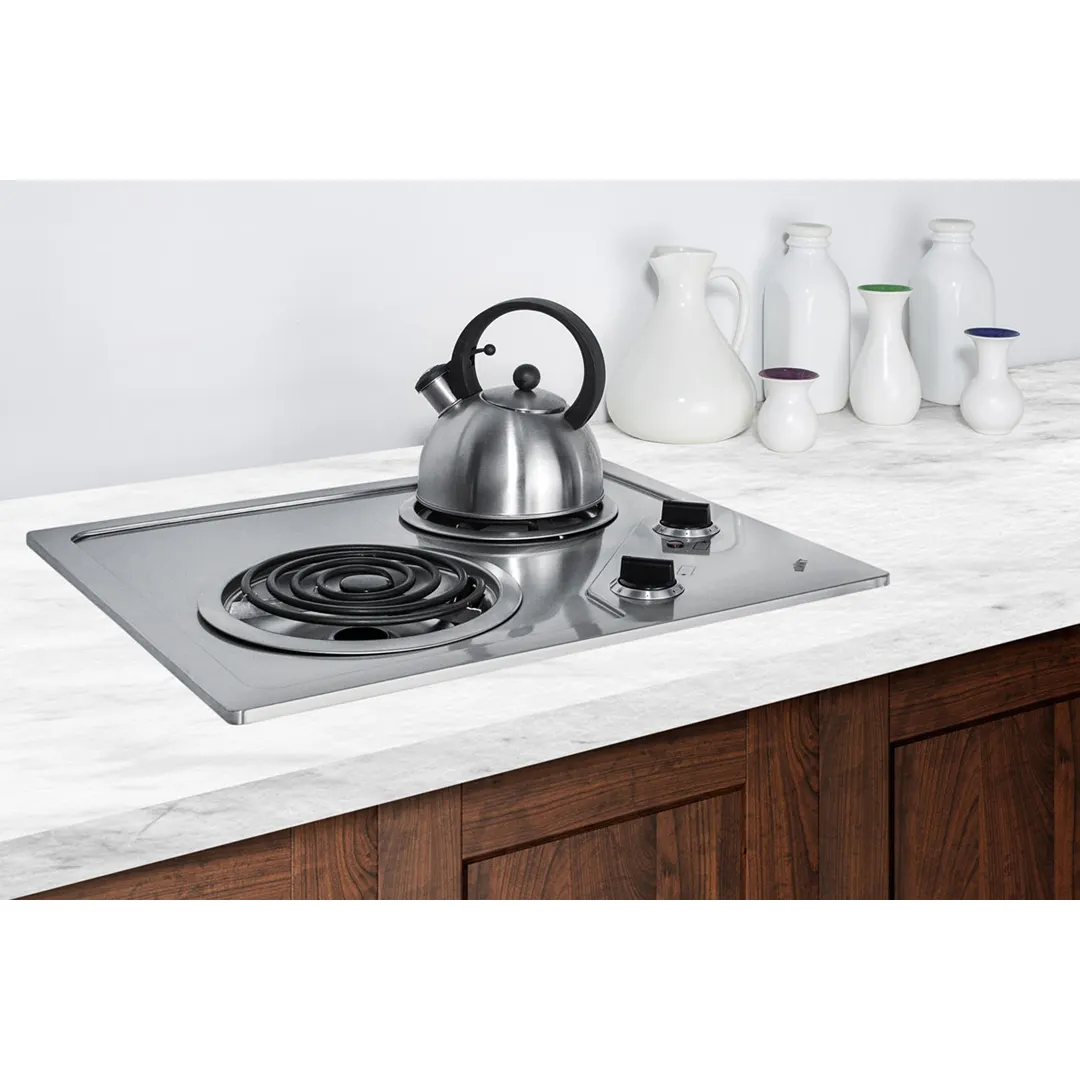 Summit CR2B122 21" Electric Radiant Cooktop w/ (2) Spiral Burners, Stainless Steel, 1.4 kW, 115v