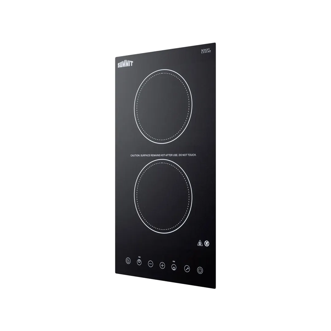 Summit CR2B15T1B 12" Electric Radiant Cooktop w/ (2) Burners, Black Ceramic Glass, Digital Controls, 2.4 kW, 115v