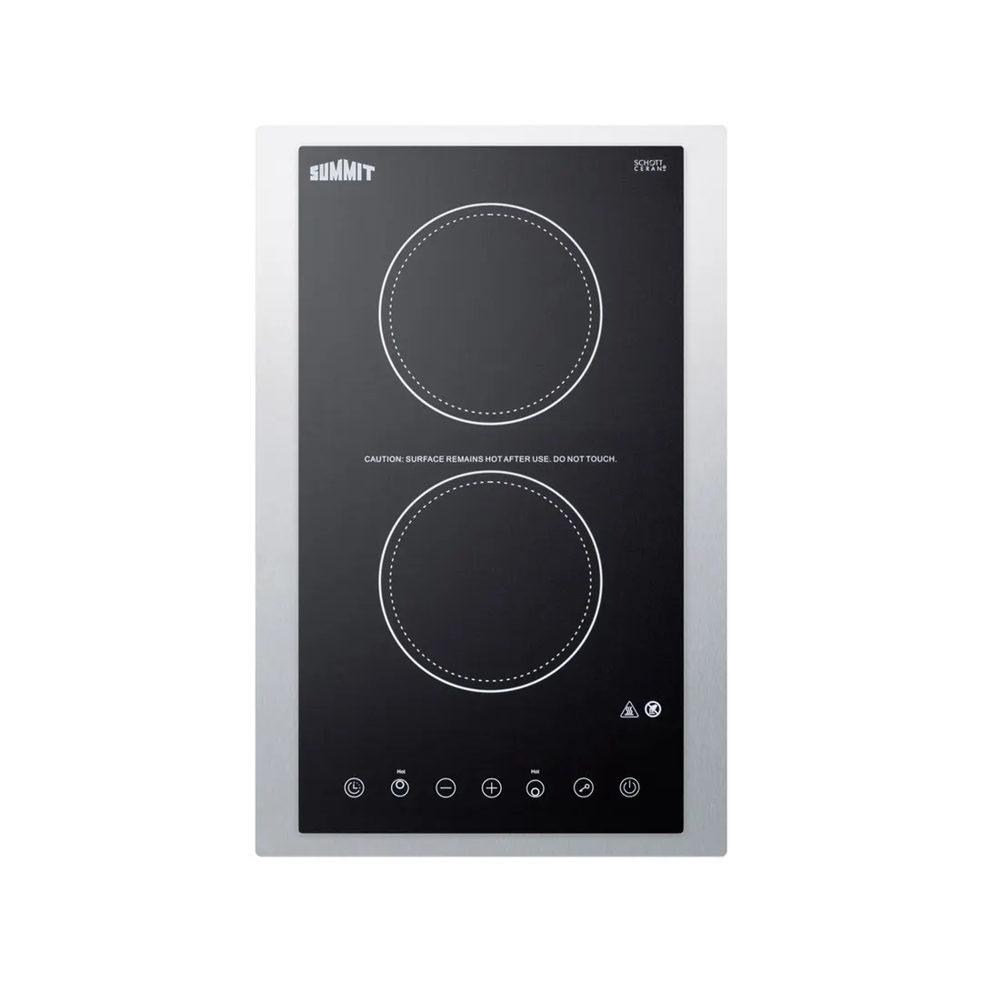 Summit CR2B15T1B 12" Electric Radiant Cooktop w/ (2) Burners, Black Ceramic Glass, Digital Controls, 2.4 kW, 115v