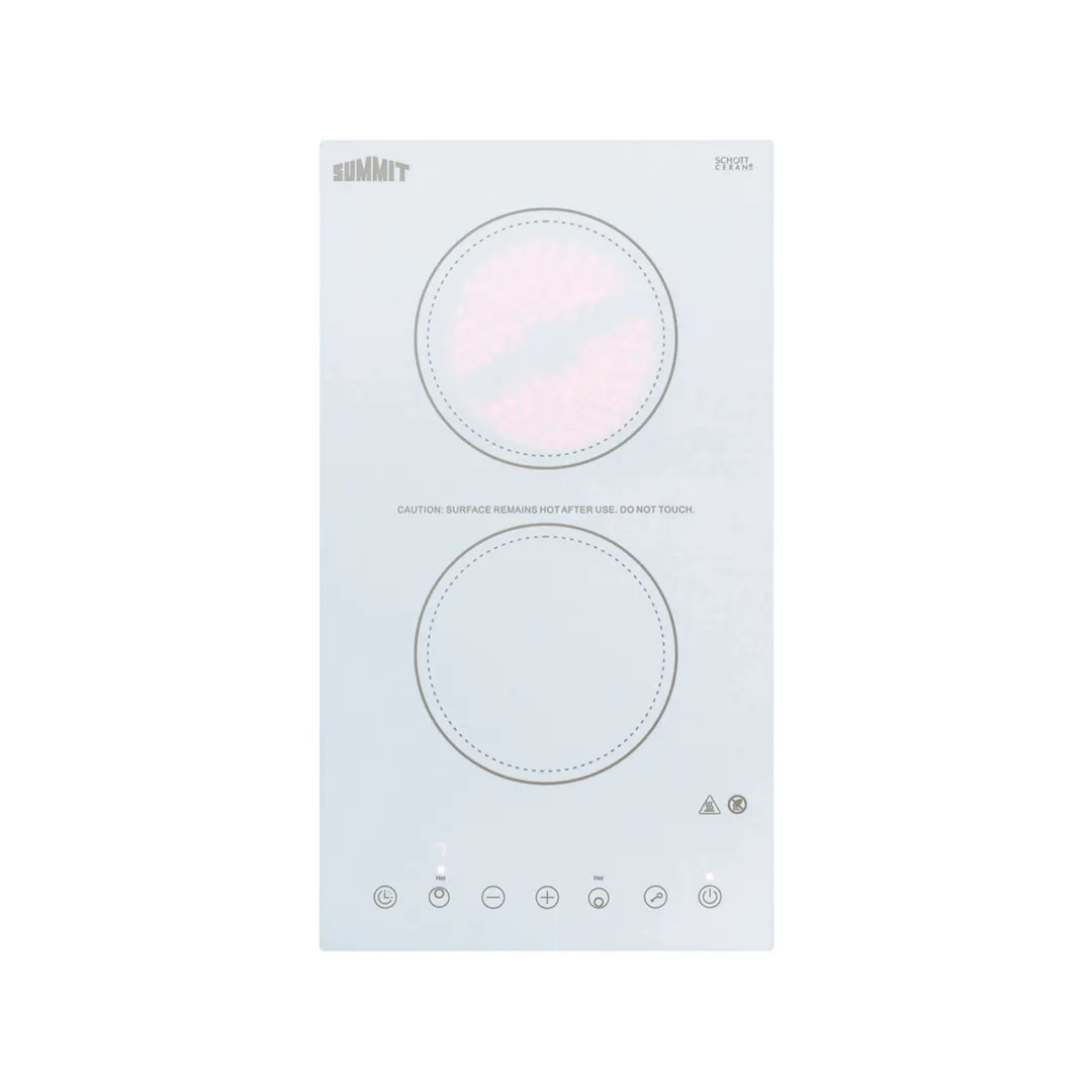 Summit CR2B15T2W 12" Electric Radiant Cooktop w/ (2) Burners, White Ceramic Glass, Digital Controls, 2.4 kW, 115v