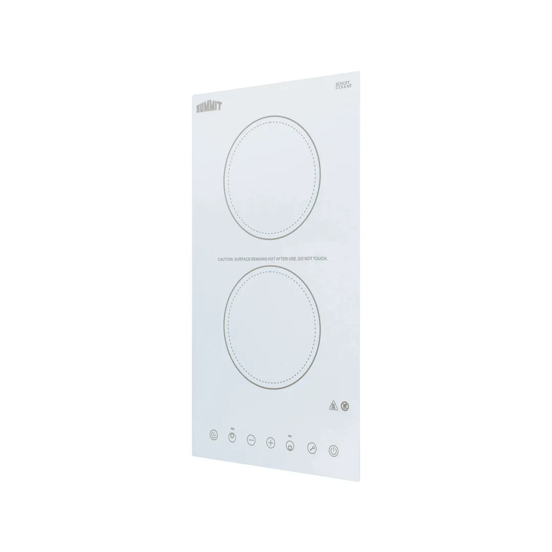 Summit CR2B15T2W 12" Electric Radiant Cooktop w/ (2) Burners, White Ceramic Glass, Digital Controls, 2.4 kW, 115v