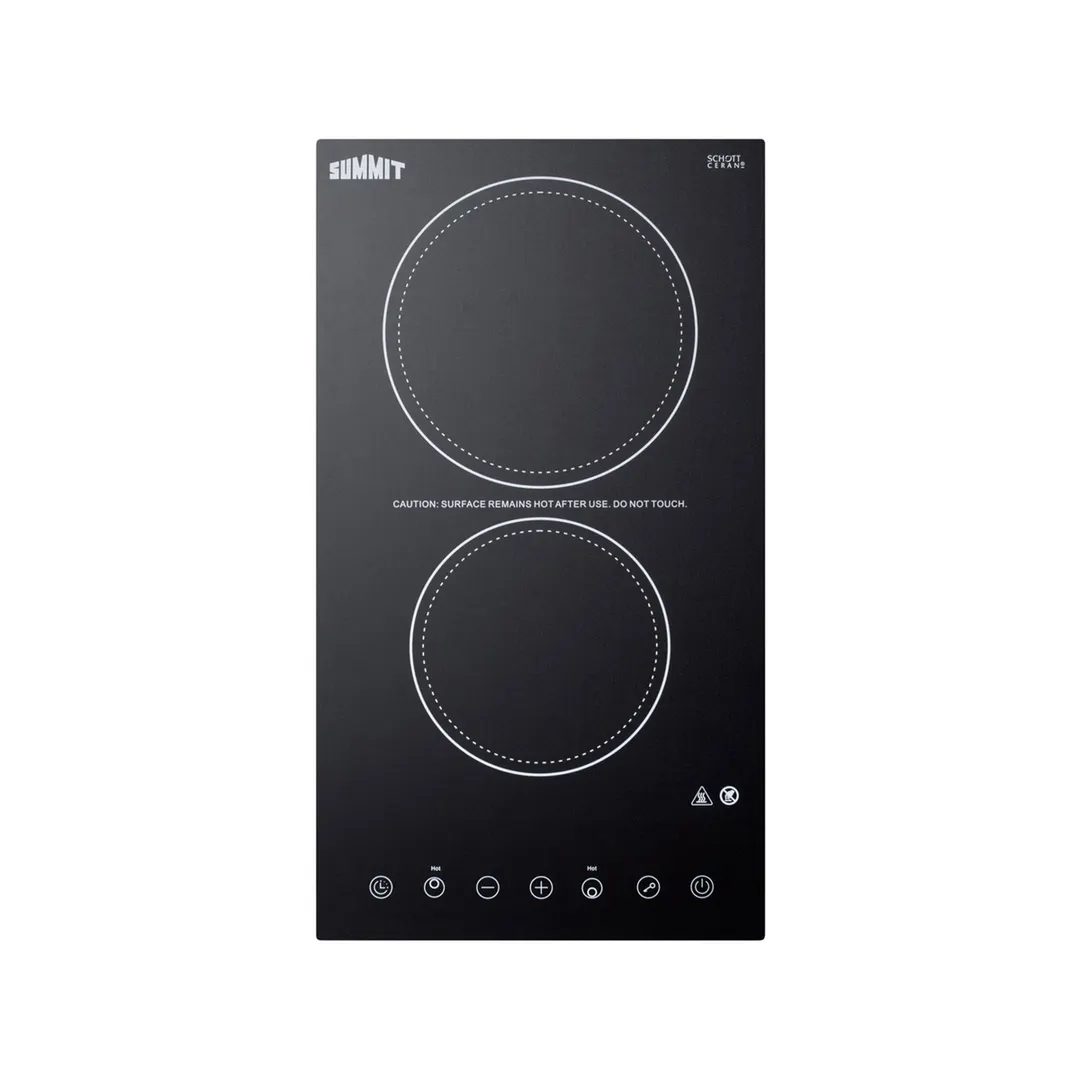 Summit CR2B23T3B 12" Electric Radiant Cooktop w/ (2) Burners, Black Ceramic Glass, Digital Controls, 3.0 kW, 230v