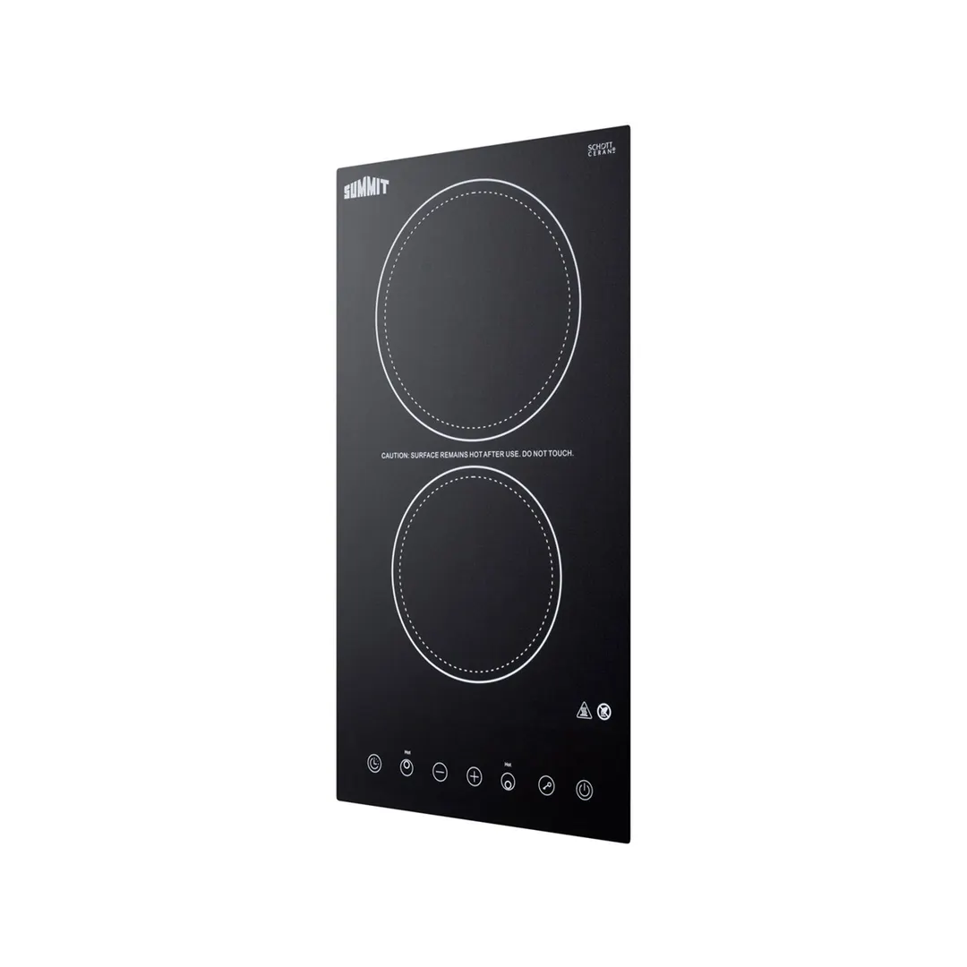 Summit CR2B23T3B 12" Electric Radiant Cooktop w/ (2) Burners, Black Ceramic Glass, Digital Controls, 3.0 kW, 230v