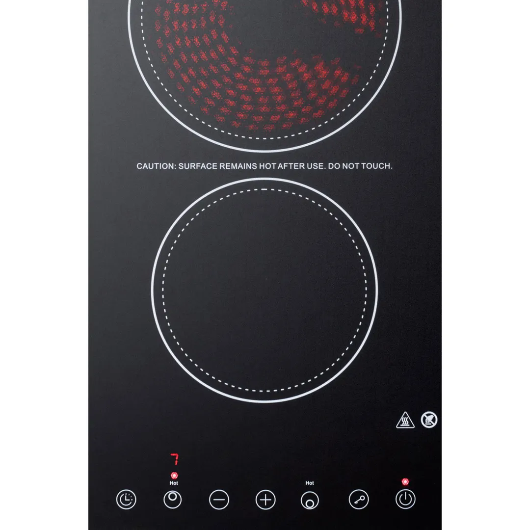 Summit CR2B23T3B 12" Electric Radiant Cooktop w/ (2) Burners, Black Ceramic Glass, Digital Controls, 3.0 kW, 230v
