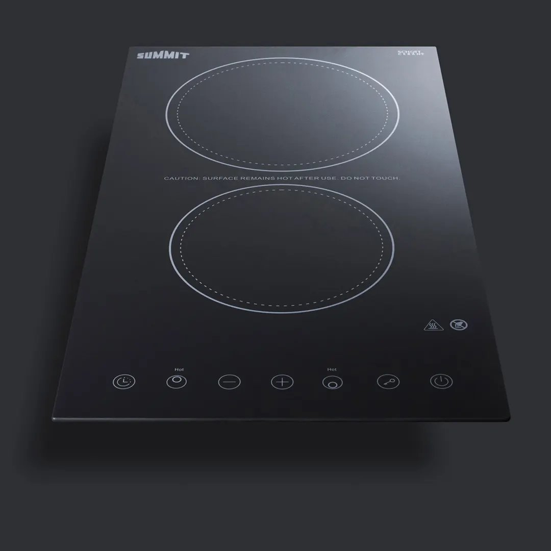 Summit CR2B23T3B 12" Electric Radiant Cooktop w/ (2) Burners, Black Ceramic Glass, Digital Controls, 3.0 kW, 230v