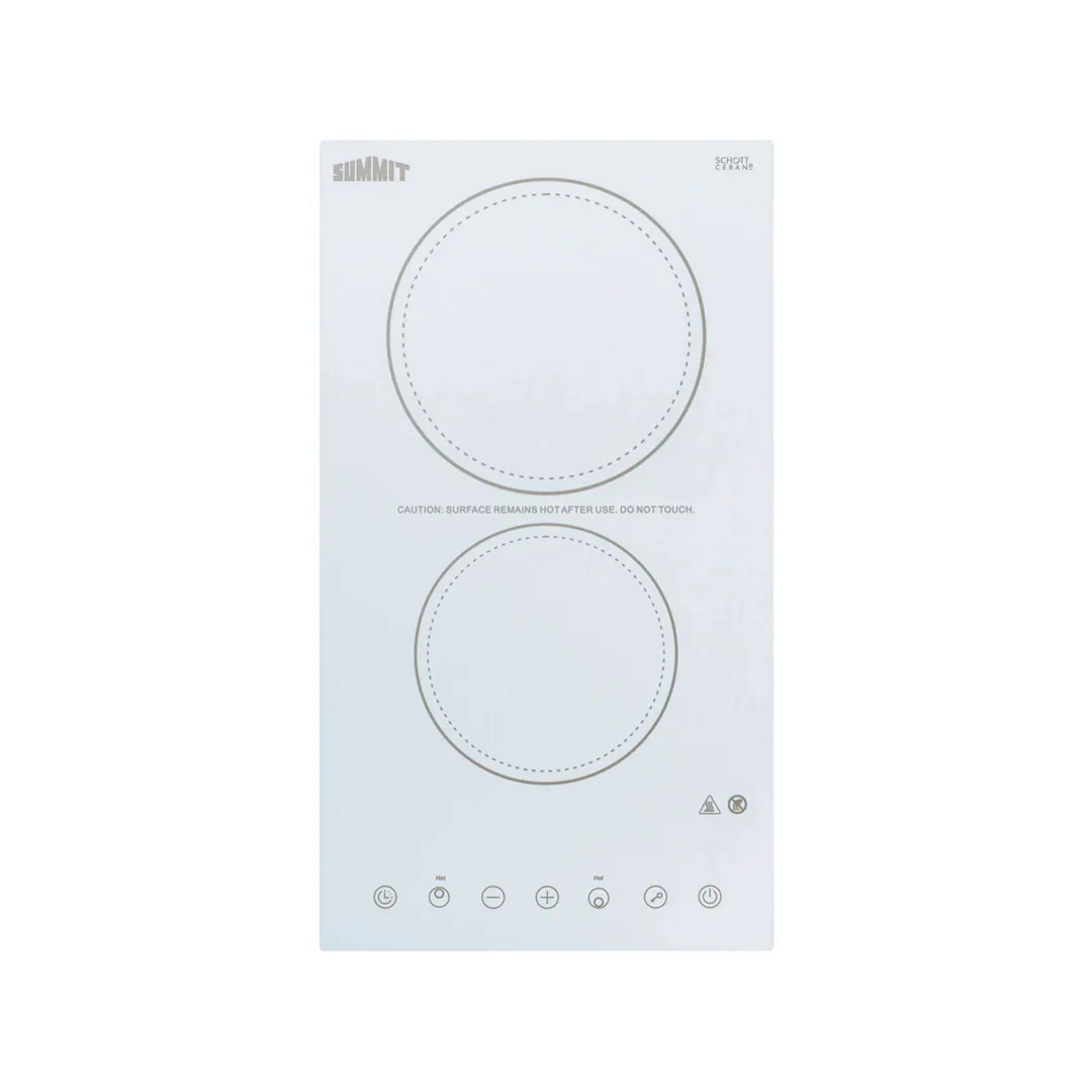 Summit CR2B23T4W 12" Electric Radiant Cooktop w/ (2) Burners, White Ceramic Glass, Digital Controls, 3.0 kW, 230v