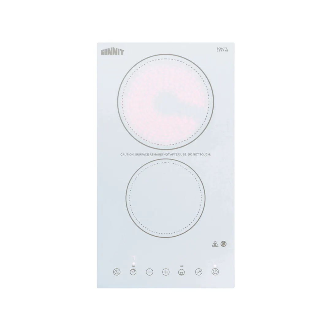 Summit CR2B23T4W 12" Electric Radiant Cooktop w/ (2) Burners, White Ceramic Glass, Digital Controls, 3.0 kW, 230v