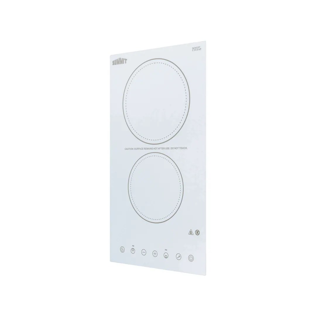 Summit CR2B23T4W 12" Electric Radiant Cooktop w/ (2) Burners, White Ceramic Glass, Digital Controls, 3.0 kW, 230v