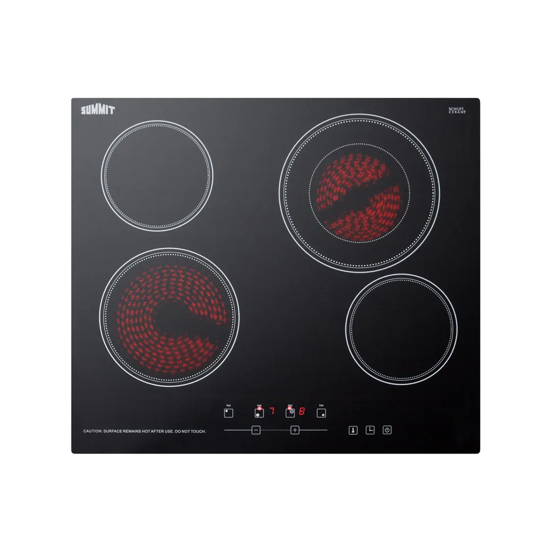 Summit CR4B23T5B 23 1/4" Electric Radiant Cooktop w/ (4) Burners, Black Ceramic Glass, Digital Controls, 6.4 kW, 220v