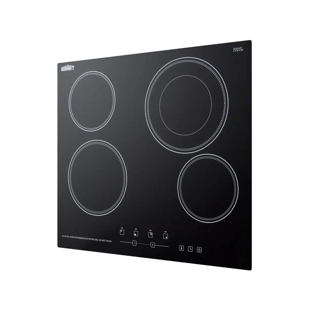 Summit CR4B23T5B 23 1/4" Electric Radiant Cooktop w/ (4) Burners, Black Ceramic Glass, Digital Controls, 6.4 kW, 220v