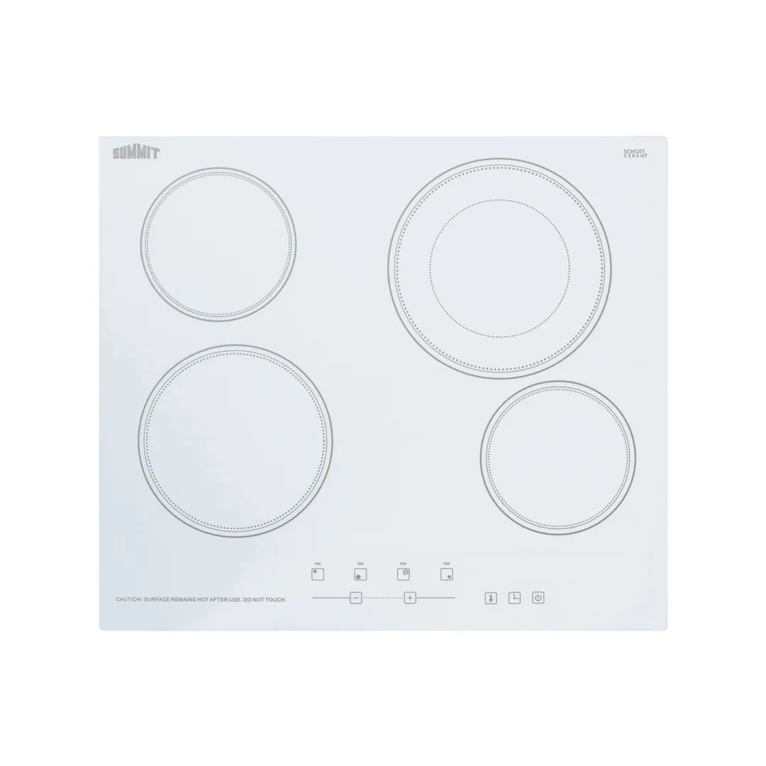 Summit CR4B23T6W 23 1/4" Electric Radiant Cooktop w/ (4) Burners, White Ceramic Glass, Digital Controls, 6.4 kW, 220v
