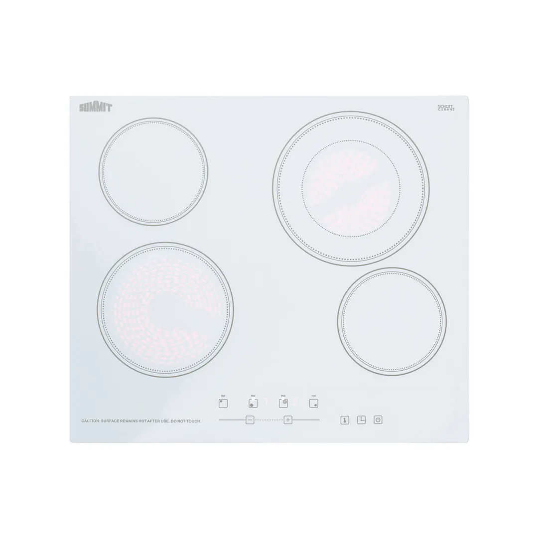 Summit CR4B23T6W 23 1/4" Electric Radiant Cooktop w/ (4) Burners, White Ceramic Glass, Digital Controls, 6.4 kW, 220v