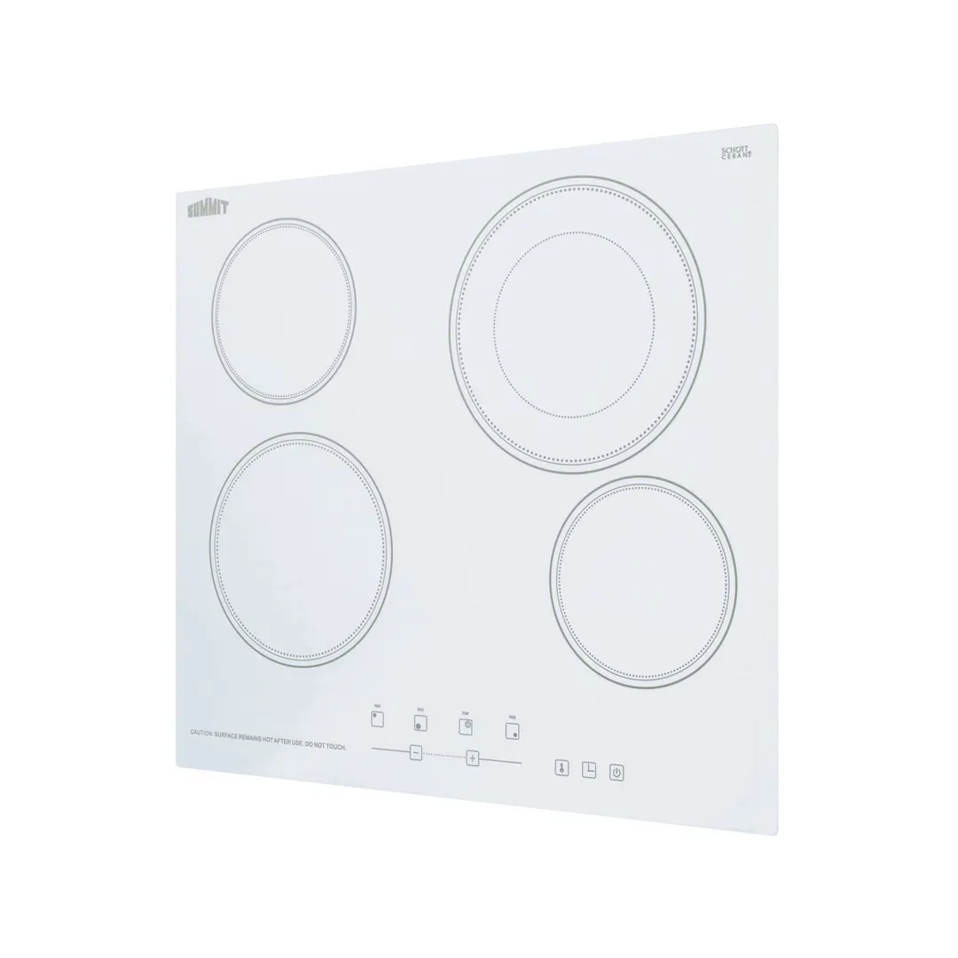 Summit CR4B23T6W 23 1/4" Electric Radiant Cooktop w/ (4) Burners, White Ceramic Glass, Digital Controls, 6.4 kW, 220v