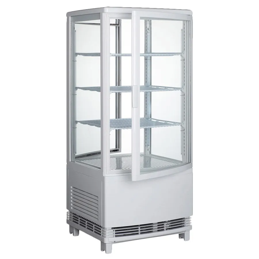 Winco CRD-1 17" Self Service Countertop Refrigerated Beverage Display Case w/ 2 Double Glass Hinged Door, 3 Adjustable Shelves - White