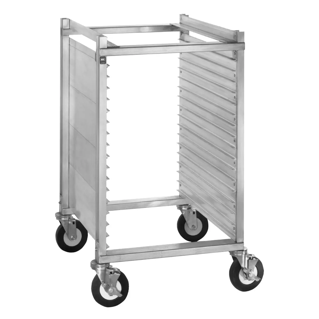 Cres Cor 2821815 15 Pan End Load Half Height Mobile Aluminum Sheet Pan Rack w/ 3" Bottom Load Slides
