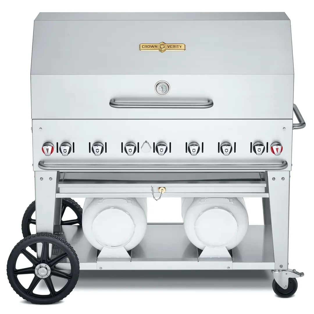 Crown Verity CV-CCB-48RDP 48" Mobile Outdoor Grill w/ Roll Dome, 2 LP Tanks, 99.000 BTU