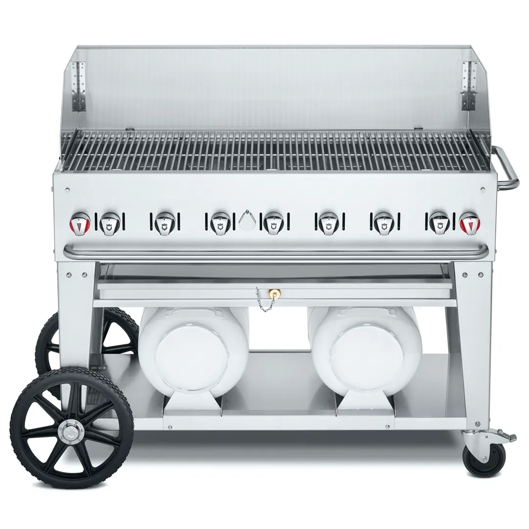 Crown Verity CV-CCB-48WGP 48" Mobile Outdoor Grill w/ Wind Guard, 2 LP Tanks, 99.000 BTU