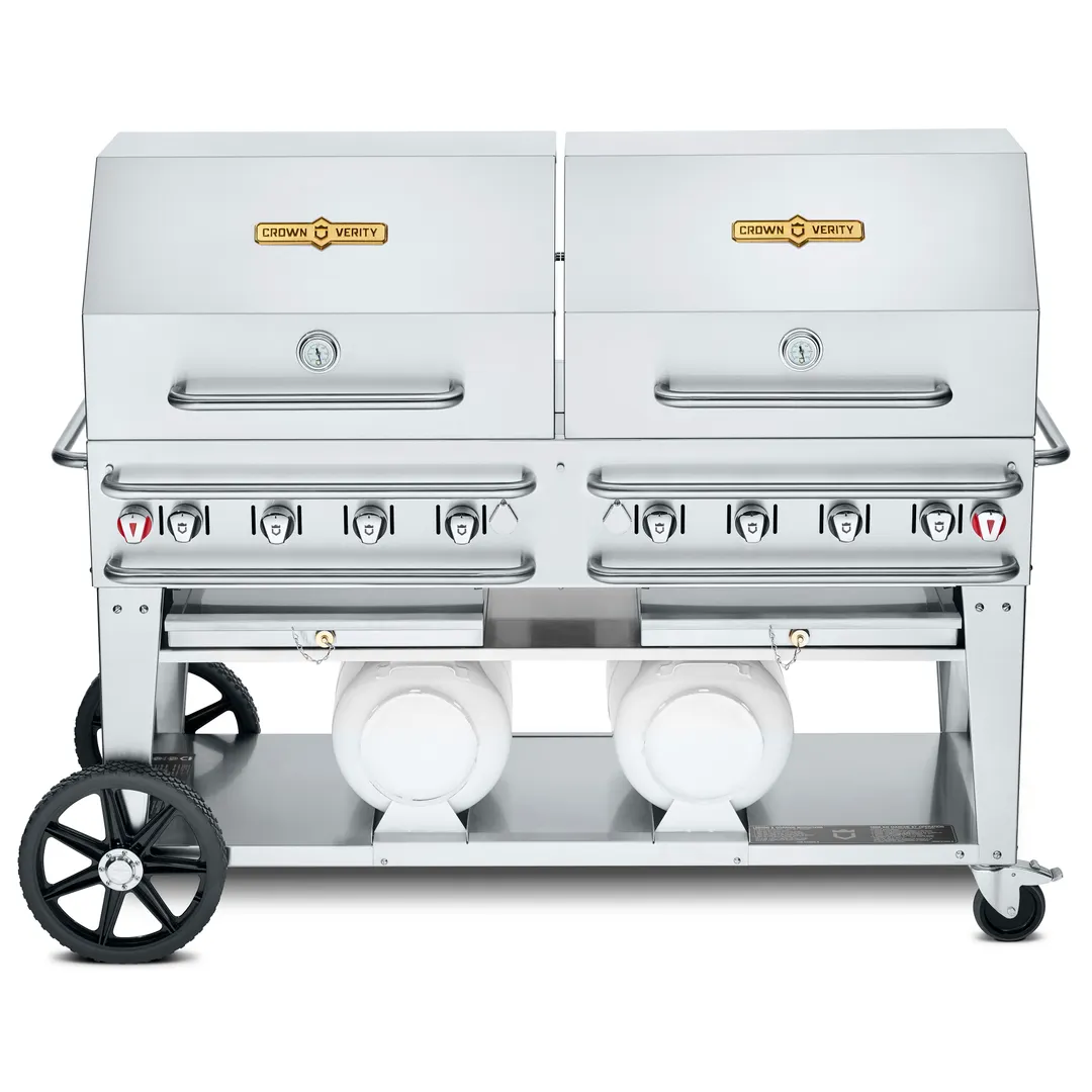 Crown Verity CV-CCB-60RDP 60" Mobile Outdoor Grill w/ Roll Dome, 2 LP Tanks, 129.000 BTU