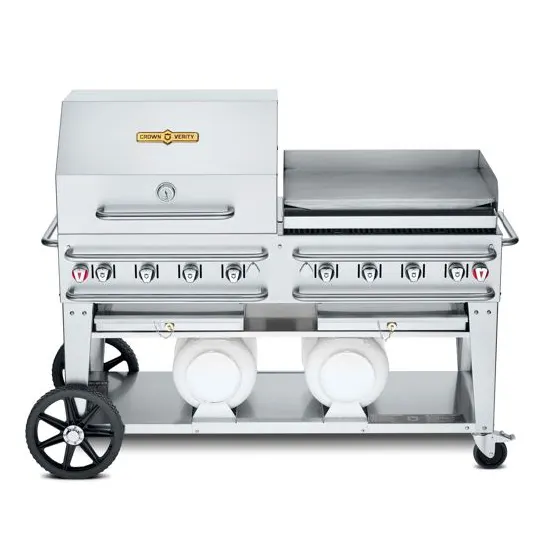 Crown Verity CV-CCB-60RGP 60" Mobile Outdoor Grill w/ Griddle, Roll Dome, 2 LP Tanks, 129.000 BTU