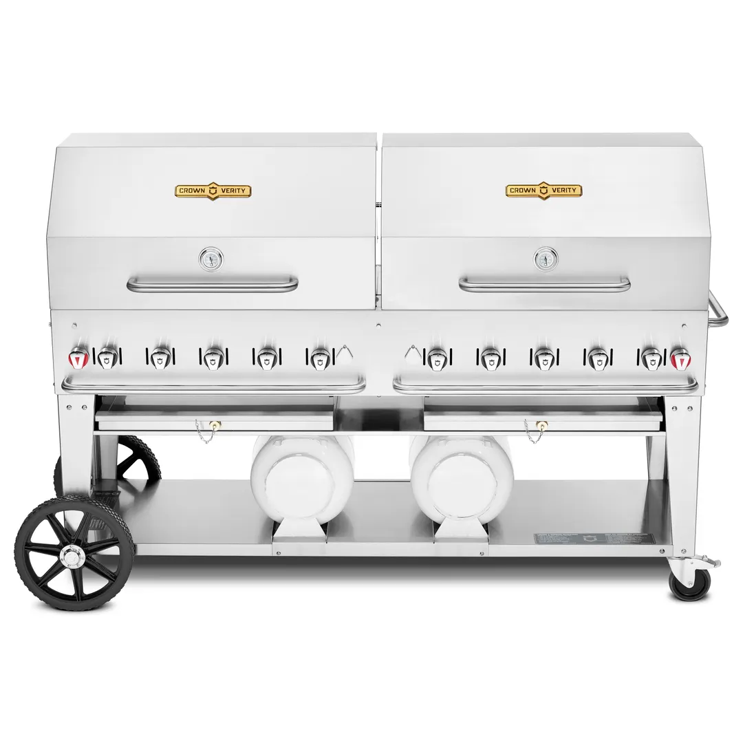 Crown Verity CV-CCB-72RDP 72" Outdoor Gas Grill w/ Roll Dome, 2 LP Tanks, 159.000 BTU