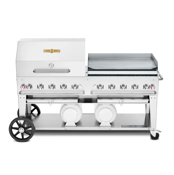 Crown Verity CV-CCB-72RGP 72" Outdoor Gas Grill w/ Griddle/Roll Dome, 2 LP Tanks, 159.000 BTU