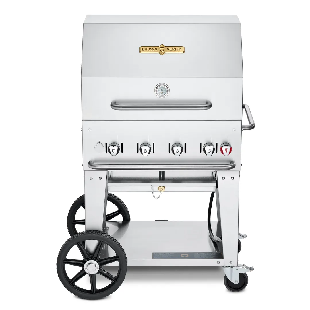 Crown Verity CV-MCB-30RDP-NG 30" Mobile Natural Gas Outdoor Grill, Roll Dome Pkg, 64.500 BTU