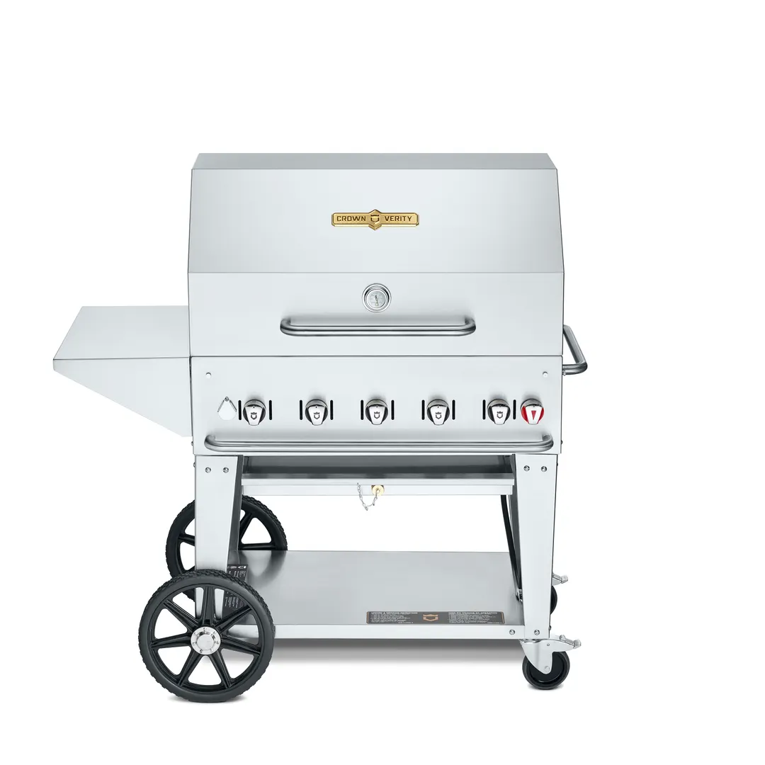 Crown Verity CV-MCB-36PKG-NG 36" Mobile Natural Gas Outdoor BBQ Grill/Charbroiler, Roll Dome Pkg