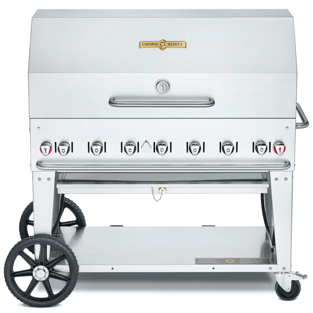 Crown Verity CV-MCB-48-SI BULK-RDP 48" Outdoor Grill/Charbroiler, Roll Dome Pkg, Bulk LP Tank