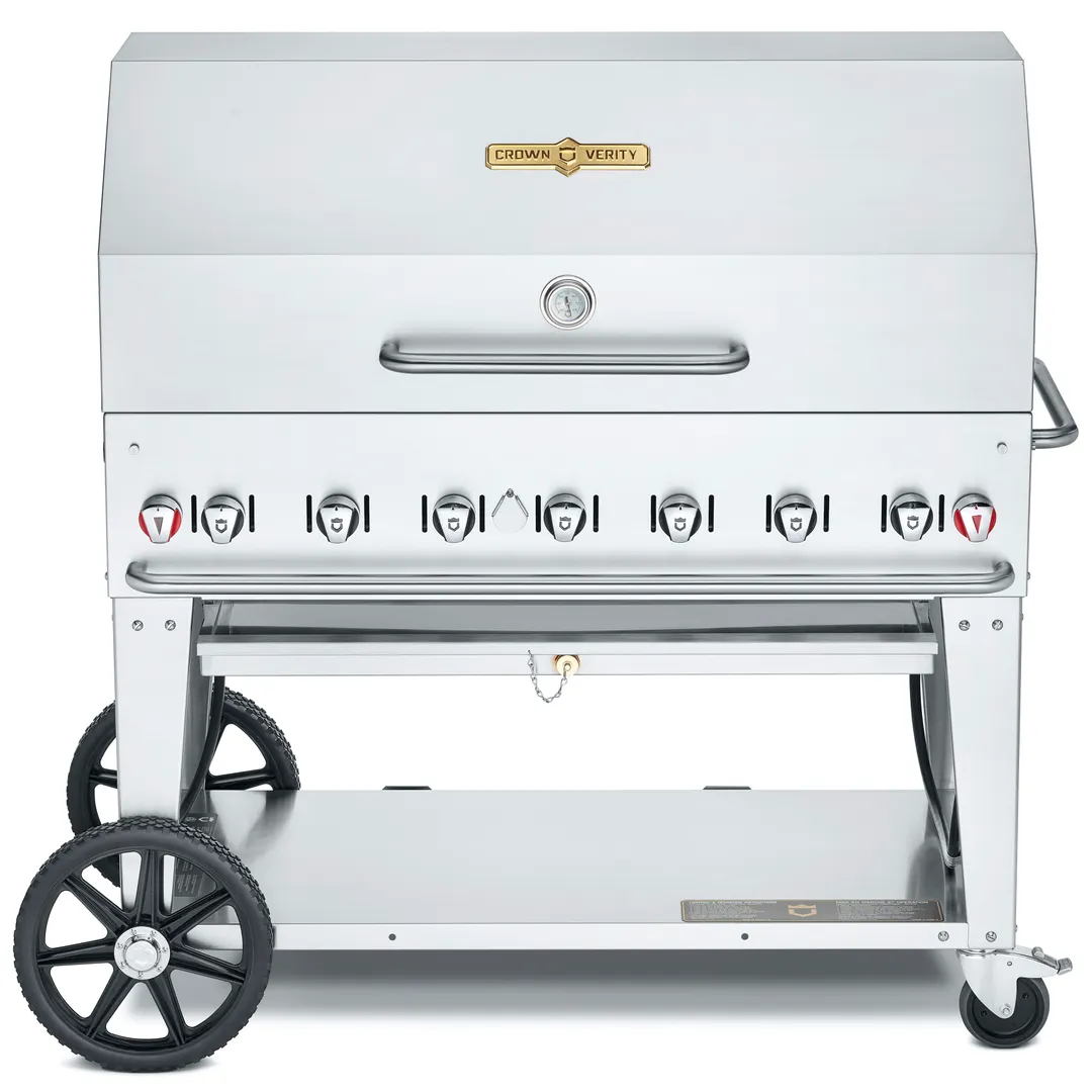 Crown Verity CV-MCB-48RDP-NG 48" Natural Gas Outdoor Grill/Charbroiler, Roll Dome Pkg, 114.000 BTU