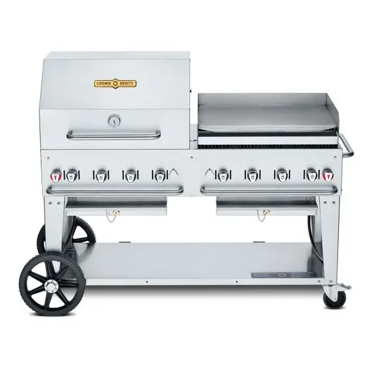 Crown Verity CV-MCB-60RGP-NG 60" Natural Gas Mobile Outdoor Grill w/ Griddle and Roll Dome Pkg