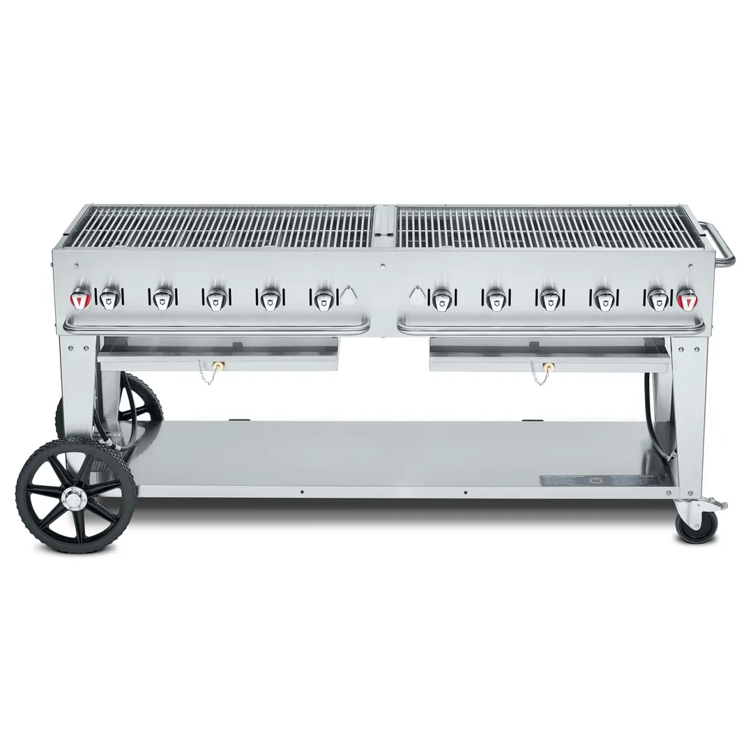 Crown Verity CV-MCB-72 72" LP Gas Mobile Outdoor BBQ Grill/Charbroiler, 10 Burners, 159.000 BTU