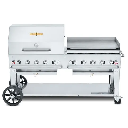 Crown Verity CV-MCB-72RGP 72" LP Gas Outdoor Grill w/ Griddle and Roll Dome Pkg, 159.000 BTU