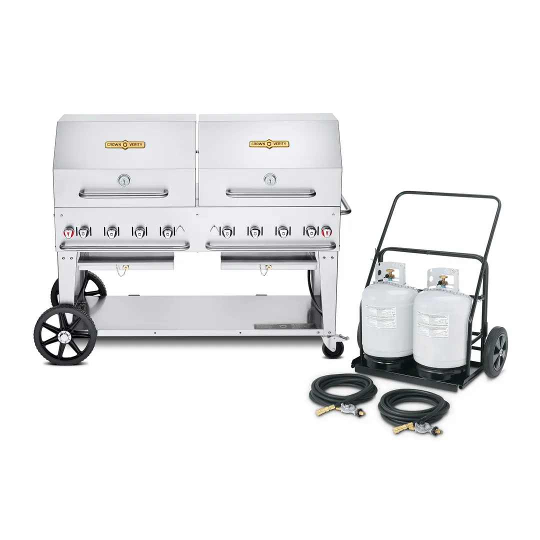 Crown Verity CV-MCC-60RDP 60" Mobile Outdoor Grill w/ Roll Dome Pkg and Tank Cart, 129.000 BTU