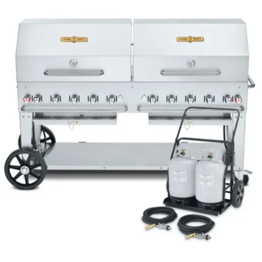 Crown Verity CV-MCC-72RDP 72" Mobile Outdoor Grill w/ Roll Dome Pkg and Tank Cart, 159.000 BTU