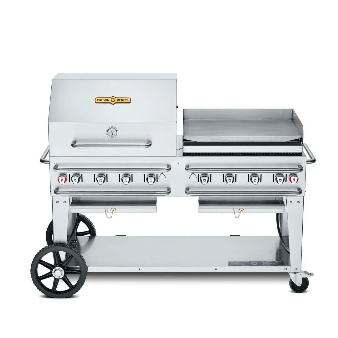 Crown Verity CV-RCB-60RGP-SI-BULK 60" Outdoor Rentall Grill, Griddle and Roll Dome Pkg, Bulk Tank