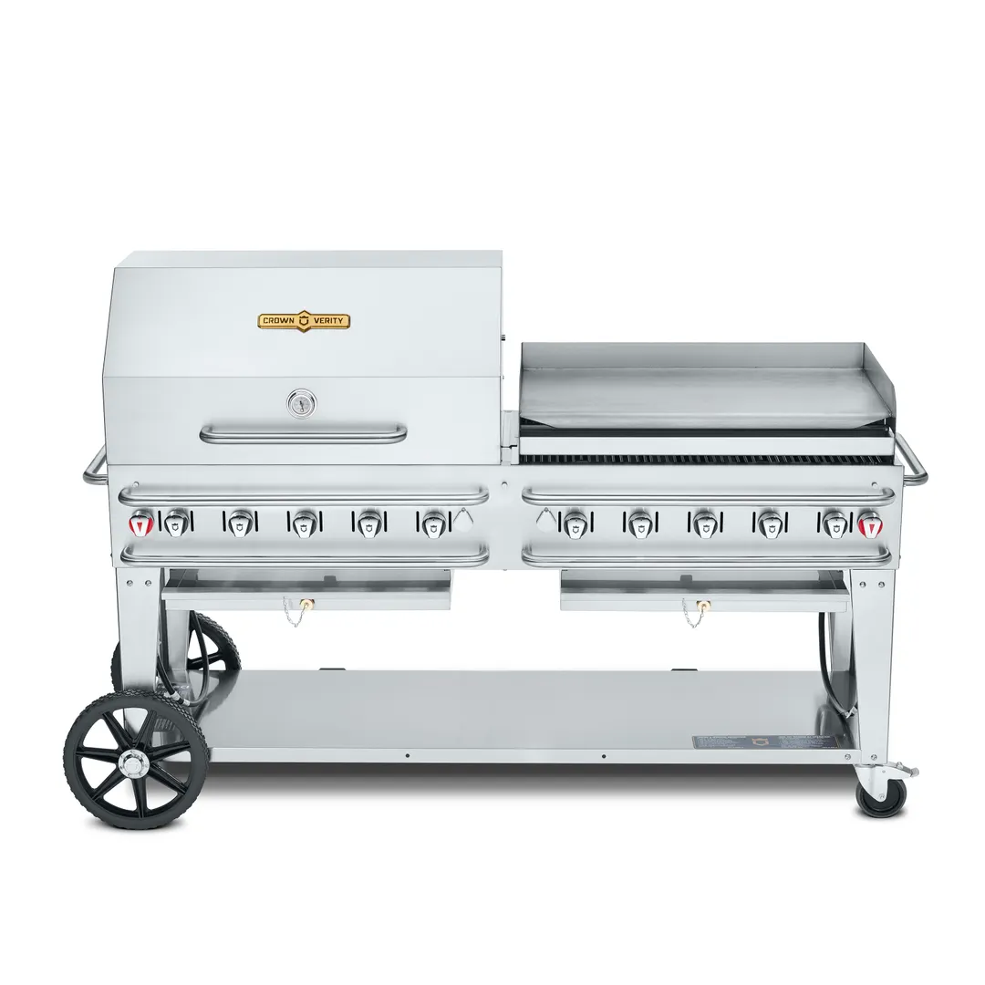 Crown Verity CV-RCB-72RGP-SI-BULK 72" Outdoor Rentall Grill w/ Griddle and Roll Dome Pkg, Bulk Tank