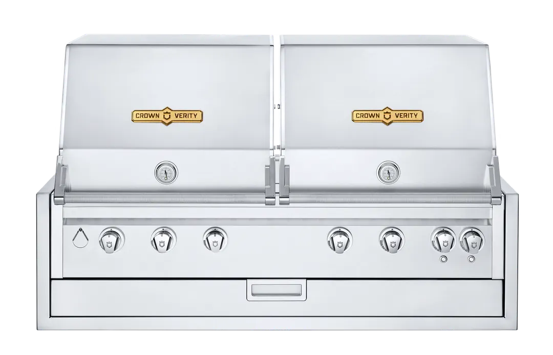 Crown Verity IBI482RD-FLT 48" Built-In Outdoor Grill, 6 Burners, Double Roll Domes and Light Pkg