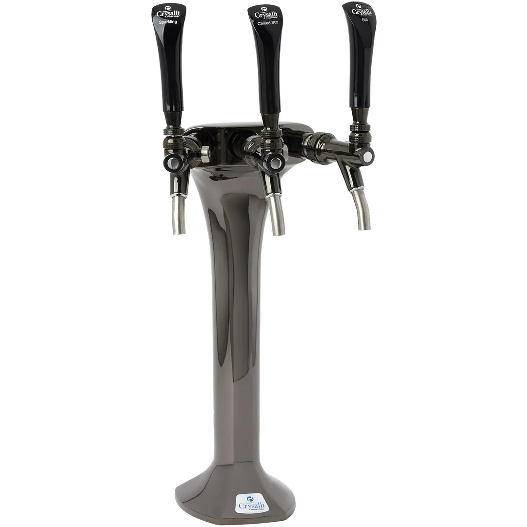 Crysalli CBR-V3BLC-SSX Draft Tower 21" 3‑Valve Black Chrome, Sparkling & Chilled Water, Flow