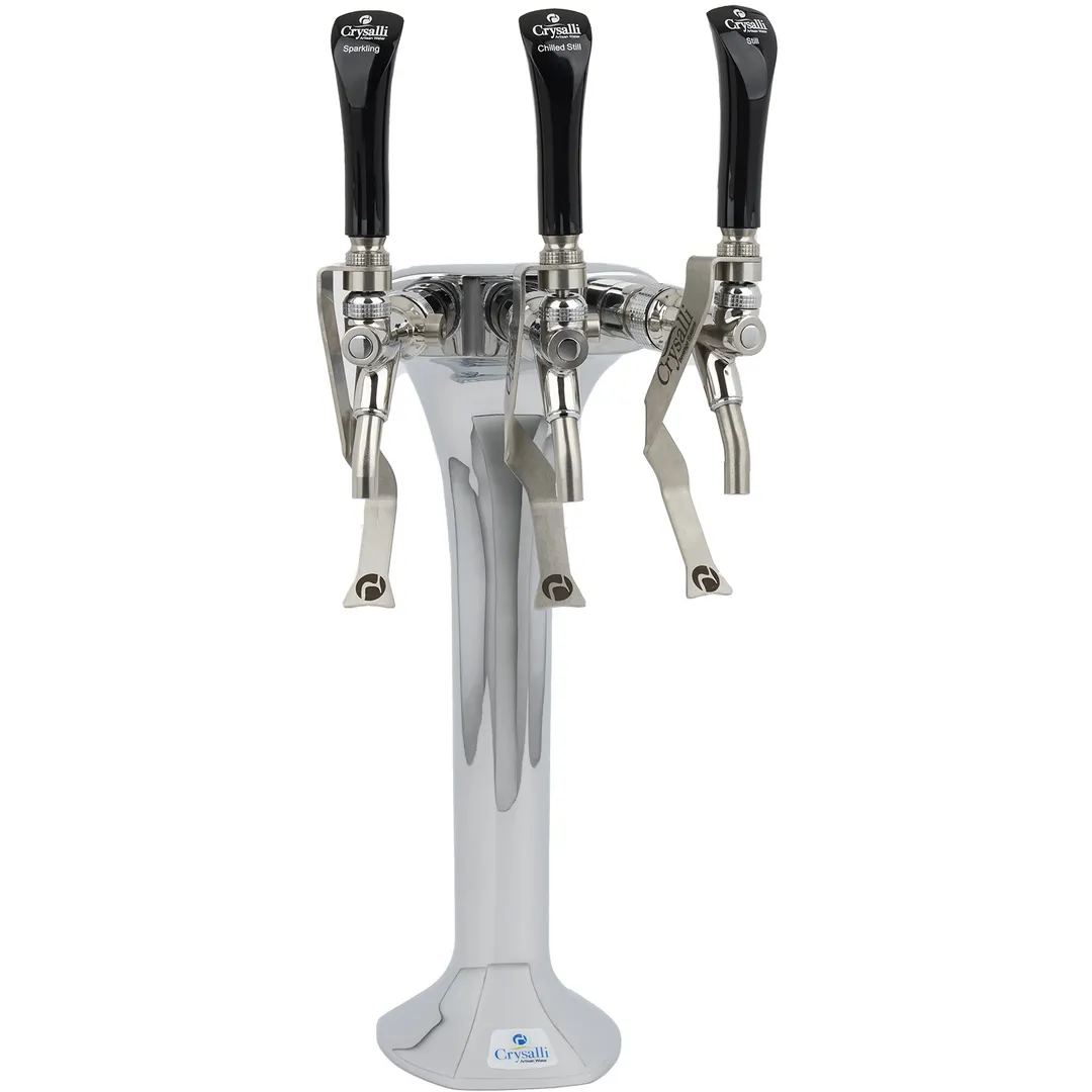 Crysalli CBR-V3C-SDLX Cobra Water Tower, 21" Chrome, 3 Faucets, 1.5‑2 Oz/sec Flow, 12½" Bottle